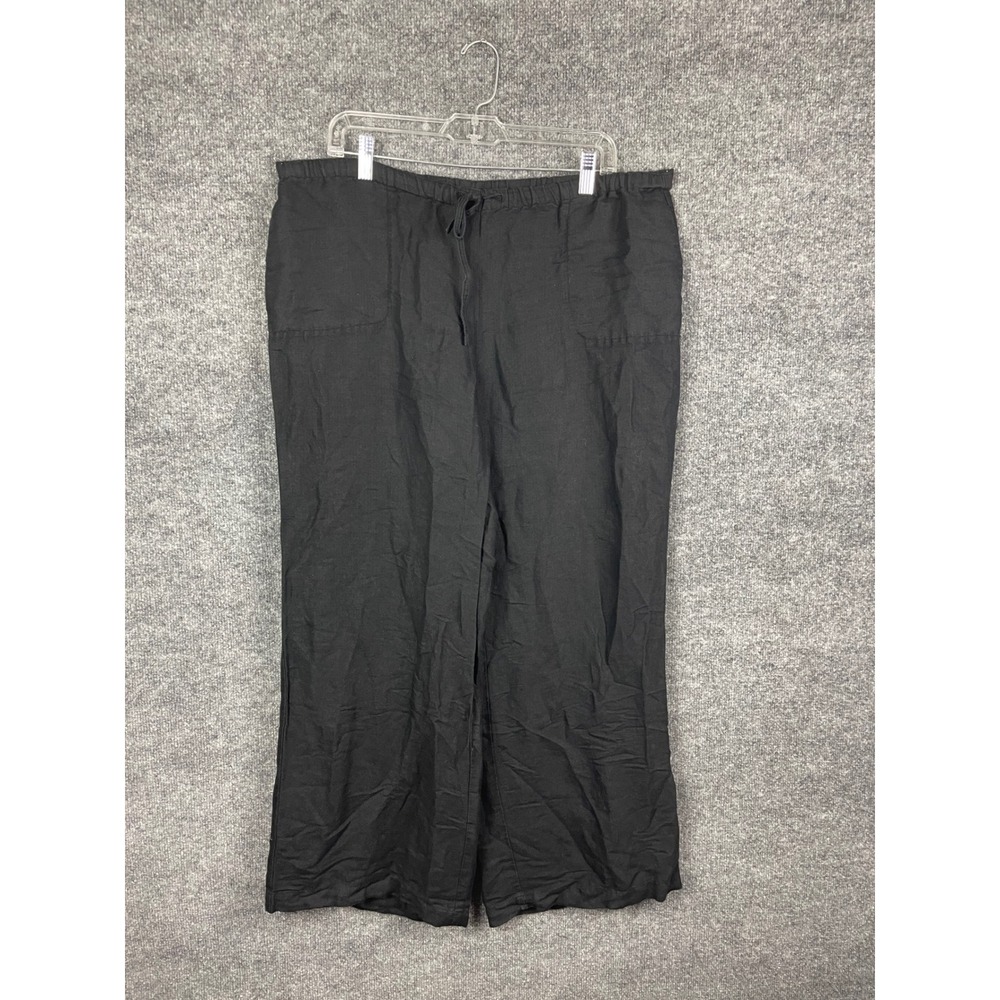 Chico's‎ Linen Pants Women Size 2 Large Black Excellent Drawstring Wide Leg